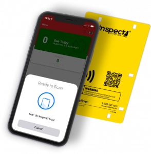 Mobile device scanning an inspect7® yellow Label