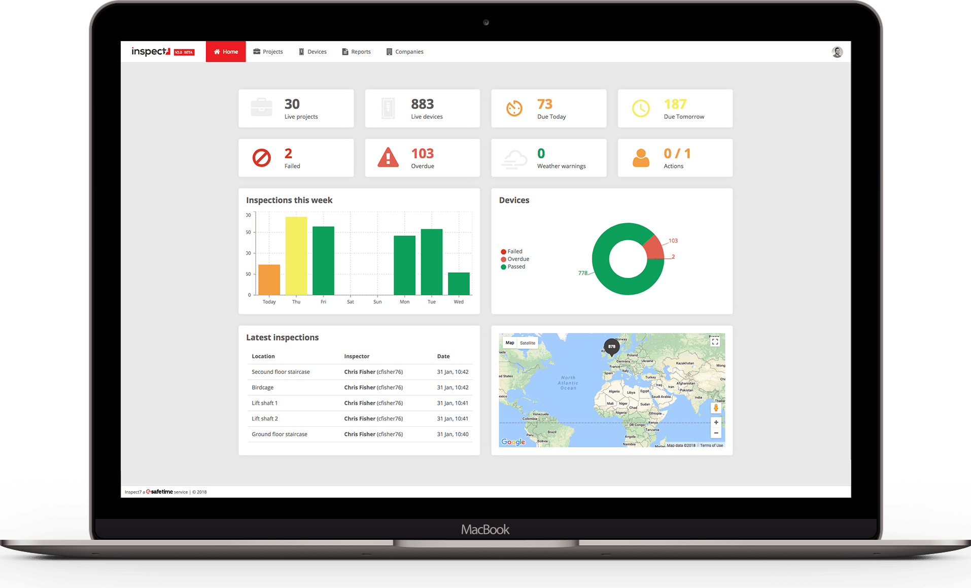 Laptop displaying the inspect7® digital dashboard