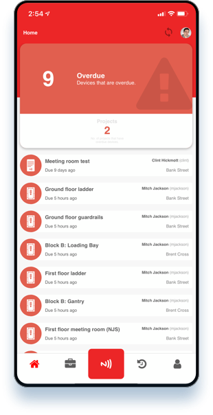 Screenshot of Inspect7 app dashboard on a phone