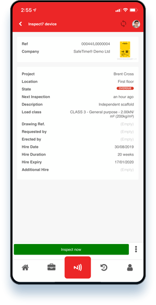 Screenshot of Inspect7 app device info on a phone