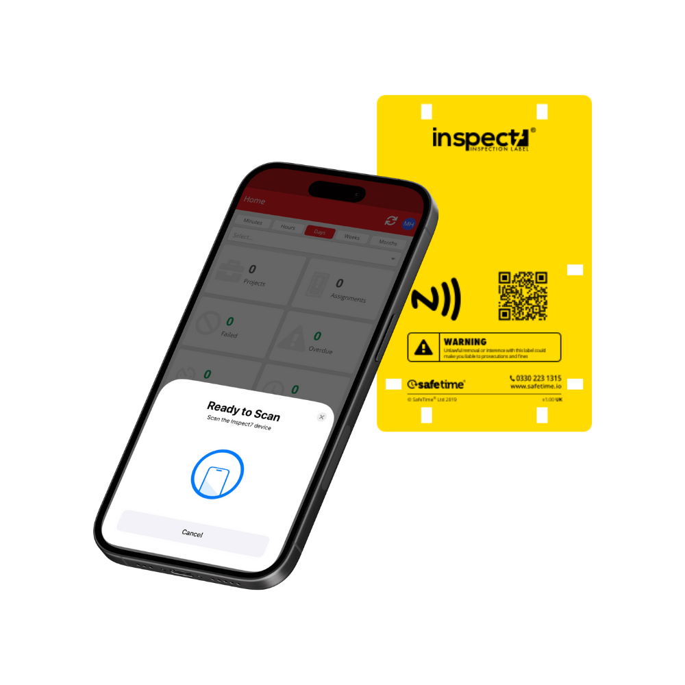 Mobile device scanning an inspect7® yellow Label